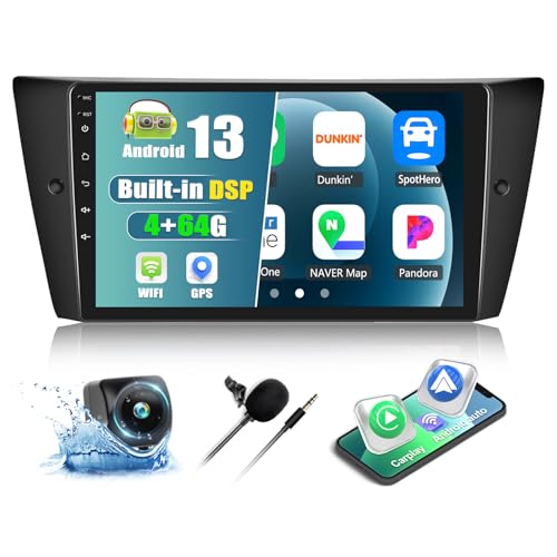 4+64G CAMECHO Android 13 Autoradio für BMW 3ER E90 E91 E92 E93 (2005-2011), 9 Zoll Wireless Carplay Android Auto Navi Bluetooth HD Radio mit Rückfahrkamera mit GPS WiFi DSP FM/RDS Mirror Link +Canbus von CAMECHO