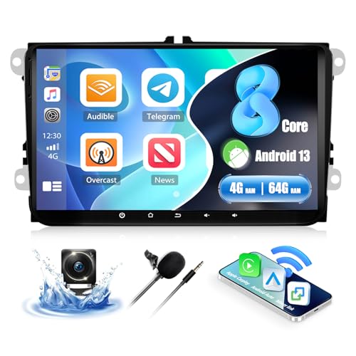 [4+64G 8-Core] CAMECHO Android 13 Autoradio für VW Golf 5 6 Polo Tiguan Caddy Skoda Passat mit Carplay/Android Auto/Mirrorlink,9 Zoll Kapazitive Touchscreen mit WiFi GPS FM Bluetooth von CAMECHO