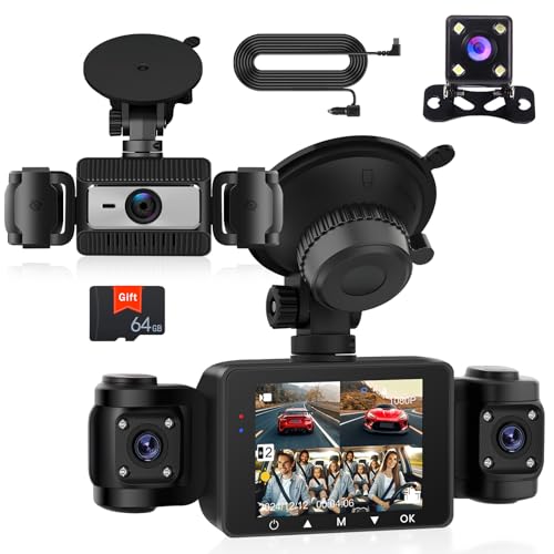 4 Kanal Dashcam Auto, 1080P Dash Cam Auto Kamera und hinten innen mit 64GB Karte, 2.4“ IPS Bildschirm Nachtsicht Dashcam, G-Sensor, 24Hr Parken, Parkassistent, Bewegungserkennung, Loop-Aufnahme 4 Kanal Dashcam Auto, 1080P Dash Cam Auto Kamera und hinten innen mit 64GB Karte, 2.4“ IPS Bildschirm Nachtsicht Dashcam, G-Sensor, 24Hr Parken, Parkassistent, Bewegungserkennung, Loop-Aufnahme von CAMECHO
