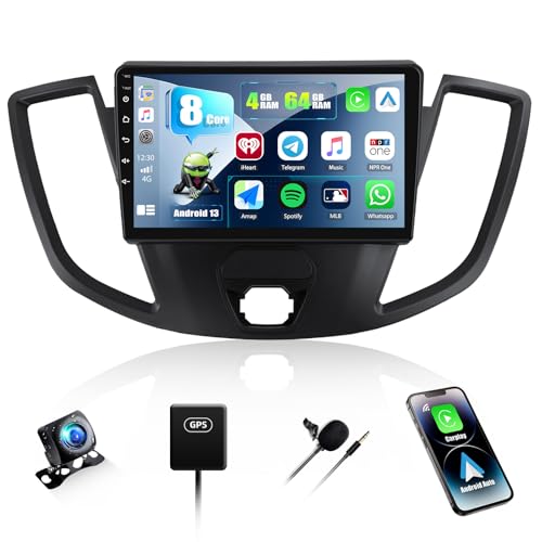 4G+64G 8Core CAMECHO Android 13 Autoradio für Ford Transit 150 250 350 (2015-2019) mit Navi Carplay Android Auto,9-Zoll Bildschirm Autoradio mit Bluetooth RDS 32EQ DSP Mirror Link+Rückfahrkamera von CAMECHO