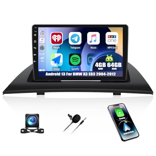 4G+64G CAMECHO Android 13 Autoradio für BMW X3 E83 2004-2012 mit Wireless Carplay Android Auto Mirror Link, 9 Zoll Auto Bildschirm mit GPS WiFi Bluetooth FM/RDS Radio SWC + AHD Rückfahrkamera&MIC 4G+64G CAMECHO Android 13 Autoradio für BMW X3 E83 2004-2012 mit Wireless Carplay Android Auto Mirror Link, 9 Zoll Auto Bildschirm mit GPS WiFi Bluetooth FM/RDS Radio SWC + AHD Rückfahrkamera&MIC von CAMECHO