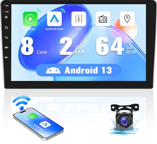 8 Core Android 13 Autoradio Doppel Din mit Navi,2G+64G丨9 Zoll Auto Radio Touch Display mit Carplay Wireless Android Auto DSP RDS Bluetooth Mirror Link,Anpassen der Homepage+Rückfahrkamera von CAMECHO