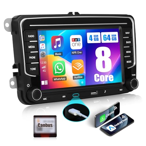 [8-Core] CAMECHO 4+64G Android 13 Carplay/Android Auto/DSP Autoradio für VW Golf 5 6 Touran Polo, 7 Zoll Touchscreen Bluetooth 5.0 mit DSP WiFi GPS FM RDS Radio Mirror Link+32 Band EQ von CAMECHO