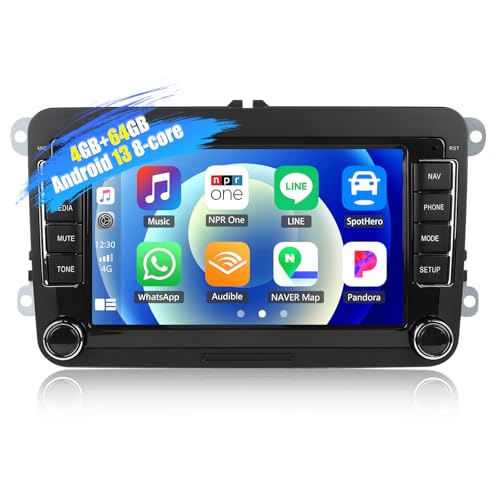[8-Core] CAMECHO 4+64G Android 13 Carplay/Android Auto/DSP Autoradio für VW Golf 5 6 Touran Polo, 7 Zoll Touchscreen Bluetooth 5.0 mit WiFi GPS DSP FM RDS Radio Mirror Link+32 Band EQ von CAMECHO