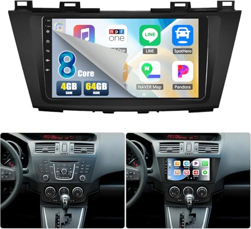 [8-Kern 2G+64G] CAMECHO Android 13 Autoradio für Mazda 5 2011 2012 2013 mit Navi Carplay Android Auto, Radio 2 Din 9 Zoll Bildschirm mit DSP RDS Bluetooth Mirror Link von CAMECHO