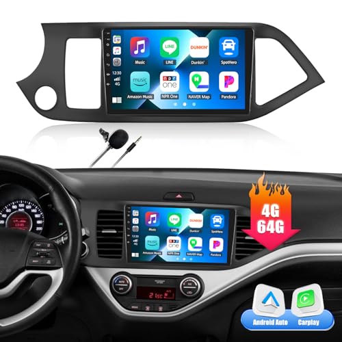[8-Kern 4G+64G] CAEMCHO Android 13 Autoradio für KIA Picanto TA 2011-2016 mit Navi Carplay Android Auto,Autoradio mit 9 Zoll Bildschirm,Bluetooth WiFi/FM RDS 32EQ DSP von CAMECHO