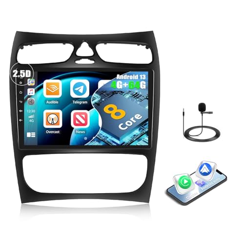 8Core 4G+64G CAMECHO Autoradio für Mercedes Benz C-Klasse W203 C200 C320 C350 CLK W209 S203 A209 mit Navi Carplay Android Auto,Android 13 Autoradio mit 9'' Bildschirm,Bluetooth DSP FM RDS (2-Türige) von CAMECHO