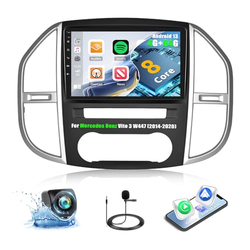 8Core 4G+64G CAMECHO Autoradio für Mercedes Benz Vito 3 W447 (2014-2020) mit Navi Carplay Android Auto,Android 13 丨mit 10 Zoll Bildschirm,Bluetooth RDS/FM WiFi Mirror Link DSP+Rückfahrkamera von CAMECHO