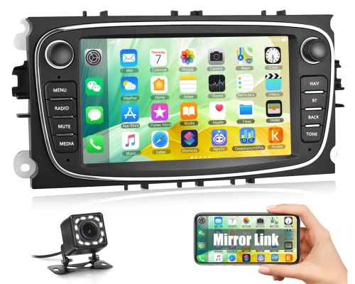 Android Autoradio für Ford Focus mit Navi GPS CAMECHO 7 Zoll Kapazitiver Touchscreen Autoradio Dopple Din mit Bluetooth/USB/WiFi/FM/EQ Rückfahrkamera für Ford Mondeo S-Max C-Max Galaxy +CANBUS von CAMECHO