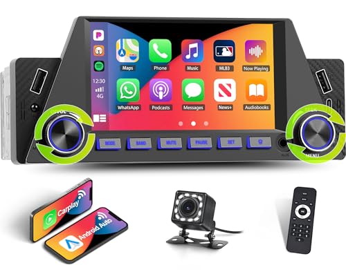 Autoradio 1 Din mit Wireless CarPlay Android Auto 5 Zoll Touchscreen Bildschirm Bluetooth Auto Stereo Unterstützt MirrorLink/FM Radio/EQ/Type-C Laden/2 USB/AUX/SWC+Rückfahrkamera Fernsteuerung Autoradio 1 Din mit Wireless CarPlay Android Auto 5 Zoll Touchscreen Bildschirm Bluetooth Auto Stereo Unterstützt MirrorLink/FM Radio/EQ/Type-C Laden/2 USB/AUX/SWC+Rückfahrkamera Fernsteuerung von CAMECHO