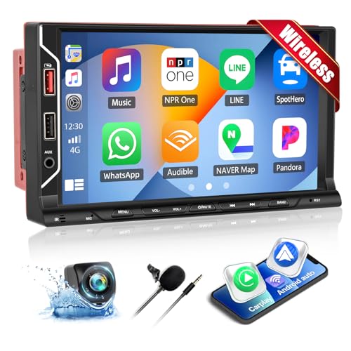 [Upgrade Wireless] CAMECHO Autoradio 2 Din mit Wireless CarPlay Android Auto 7 Zoll Auto Audio Receiver Touchscreen mit Bluetooth 5.1, Wireless Mirror Link, FM, SWC, USB/AUX/TF+Rückfahrkamera von CAMECHO