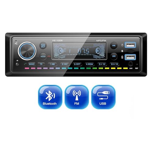 CAMECHO 1 Din Auto Autoradio 4x45W Bluetooth Handsfree Digital Media Player with 7-Color Backlight FM Radio Auto MP3 Player USB Charging/AUX Input/U Disk Playback von CAMECHO