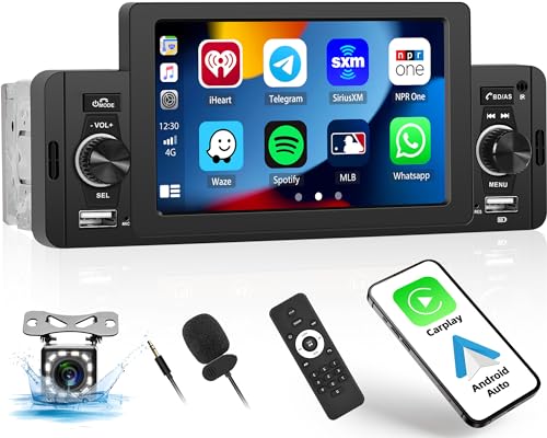 CAMECHO Carplay Autoradio 1 Din mit Carplay Android Auto, 5 Zoll Touch Bildschirm Single Din Auto Radio mit Bluetooth EQ USB/FM/AUX Lenkradsteuerung+ Rückfahrkamera&MIC CAMECHO Carplay Autoradio 1 Din mit Carplay Android Auto, 5 Zoll Touch Bildschirm Single Din Auto Radio mit Bluetooth EQ USB/FM/AUX Lenkradsteuerung+ Rückfahrkamera&MIC von CAMECHO