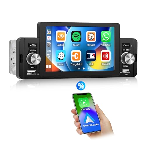 CAMECHO 1 Din CarPlay&Android Auto&MirrorLink Bluetooth Autoradio,5 Zoll Touchscreen Digital-Media-Receiver,mit Schnellladen/Bluetooth 5.1/FM/USB/U-Scheibe/AUX-in+Mikrofon von CAMECHO