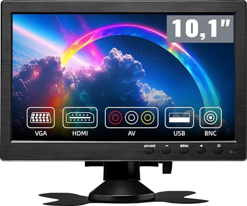CAMECHO 10,1 Zoll Portable Monitor 丨HD 1024 * 600 RGB16:9 丨mit VGA/BNC/USB/HDMI/AV-Input Port 丨für Sicherheitssystemen, Fahrzeug-Monitore, Rückfahrkamera-Systeme, PC von CAMECHO