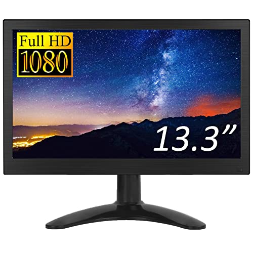 CAMECHO 13.3" Zoll Portable Monitor Full HD 1920 * 1080 Display CCTV-Monitor Eingebauter Lautsprecher mit HDMI-VGA-AV-BNC-Anschluss Kompatibel mit PC, DVD, TV, Überwachungskamera Rückfahrkamera von CAMECHO