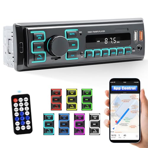 CAMECHO 1Din Autoradio Doppel Bluetooth 5.1, Auto Stereo mit Bluetooth Freisprecheinrichtung, 7 Farben Bluetooth 1 Din FM Radio mit Sprachassistent USB AUX/TF + APP lokalisieren und Finden das Auto CAMECHO 1Din Autoradio Doppel Bluetooth 5.1, Auto Stereo mit Bluetooth Freisprecheinrichtung, 7 Farben Bluetooth 1 Din FM Radio mit Sprachassistent USB AUX/TF + APP lokalisieren und Finden das Auto von CAMECHO
