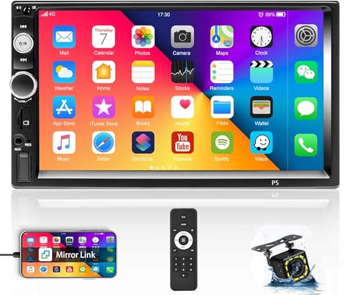 CAMECHO 2 Din Autoradio mit Bluetooth Handsfree, 7 Zoll Bildschirm Auto Radio mit FM Telefon Mirror Link für iOS und Android Unterstützung TF USB AUX in Ports SWC Fernbedienung+ Rückfahrkamera von CAMECHO