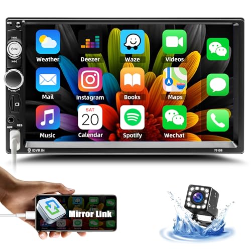 CAMECHO 2 Din Bluetooth Autoradio, 7 Zoll Bildschirm Auto Radio Touch Display FM USB/AUX in/SD, 2 Din Autoradio Telefon Mirror Link mit Rückfahrkamera Fernsteuerung von CAMECHO