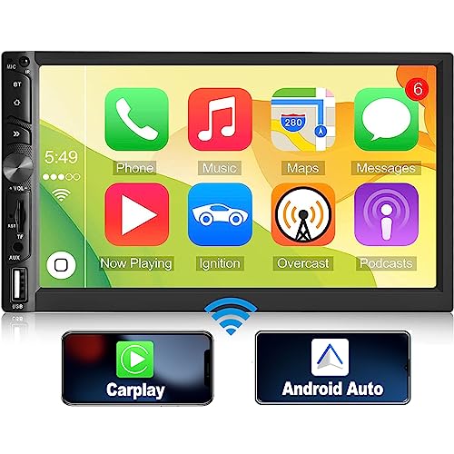 CAMECHO 2Din Radio mit Carplay Android Auto, 7-Zoll-Autoradio mit Touchscreen Bluetooth Freisprecheinrichtung Mirror Link FM USB/SD/AUX-in+Rückfahrkamera von CAMECHO