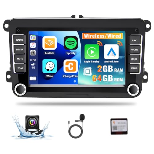 CAMECHO 2GB+64GB Android 13 Autoradio für VW Golf 5 6 Polo T5 Tiguan Seat Wireless Apple Carplay Android Auto, 7” Bildschirm AutoRadio with Bluetooth GPS FM HiFi WiFi SWC+ Rückfahrkamera+ MIC von CAMECHO