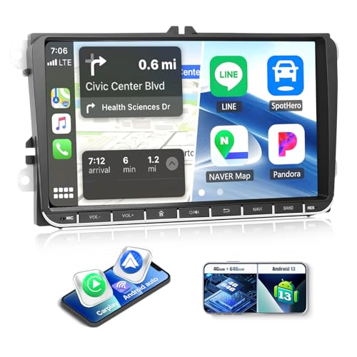 CAMECHO 4+64G Android 13 Navi Autoradio für VW Passat Golf Jetta EOS Polo Touran Seat Sharan, 9 Zoll Wireless Carplay Bluetooth HD Radio mit Rückfahrkamera Android Auto WiFi GPS FM/RDS DSP +Canbus von CAMECHO