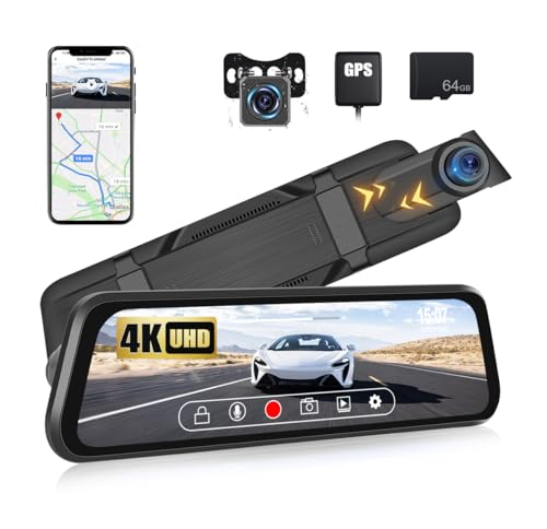 CAMECHO 4K Spiegel Dashcam mit Rückfahrkamera,AutoKameras mit 9.66" IPS-Touchscreen WDR Nachtsicht 170° Weitwinkel Rückfahrhilfe GPS WiFi Loop-Aufnahme Bewegungserkennung und G-Sensor von CAMECHO