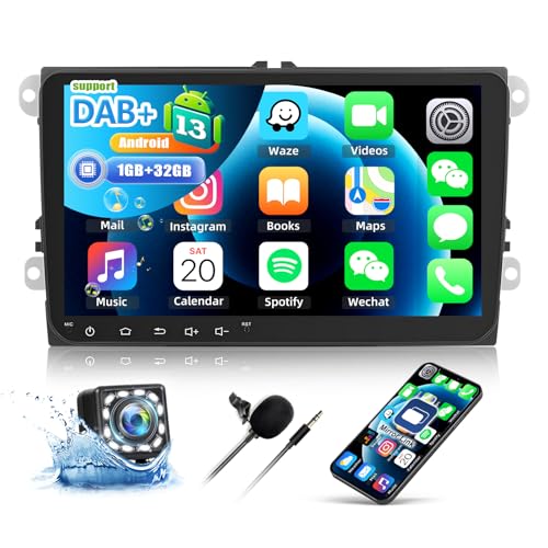 CAMECHO 9 Zoll Android 13 Autoradio für VW Passat Golf Jetta EOS Polo Touran Seat Sharan, [1+32GB] Bluetooth Radio mit WiFi GPS Mirror Link +Rückfahrkamera Canbus Unterstützung DAB+ von CAMECHO
