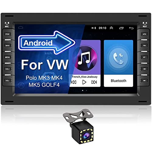 CAMECHO Android 10 Autoradio mit Navi 7 Zoll Bildschirm für VW Passat Skoda Golf 5 Seat,Doppel Din Radio mit Bluetooth Freisprecheinrichtung WiFi FM/RDS Lenkradsteuerung Mirror Link+Rückfahrkamera von CAMECHO