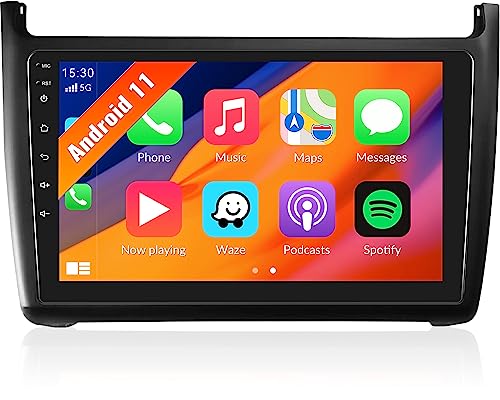 CAMECHO Android 11 Autoradio Für VW Polo 6R 6C 9N 2008-2016,HiFi Carplay Android Auto RDS,9" Bildschirm Doppel Din Autoradio mit Navi FM WiFi Bluetooth und USB+Rückfahrkamera von CAMECHO