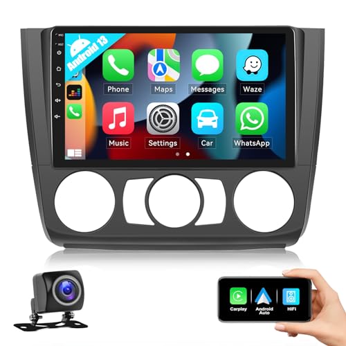 CAMECHO Android 11 Autoradio mit Navi für BMW 1er E87 E81 E82 E88,9-Zoll Auto Radio Touch Display mit Carplay Android Auto Wireless/HiFi/Bluetooh/RDS FM+Rückfahrkamera (Manuelle AC) von CAMECHO