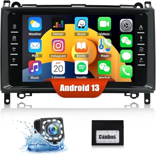 CAMECHO Android 13 Autoradio mit Navi für Mercedes Benz W169 W245 B160 B170 B180 B200 W639 Vito Viano W906 Sprinter, 8 Zoll Bildschirm mit Mirror Link WiFi FM Bluetooth und USB+Rückfahrkamera von CAMECHO
