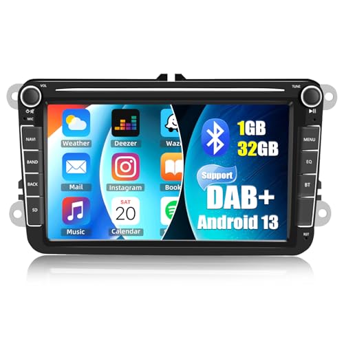 CAMECHO Android 13 Subwoofer Autoradio für VW Passat Golf Jetta EOS Polo Touran Seat Sharan, [1+32G] 8 Zoll HD Touchscreen Bluetooth Radio mit WiFi Mirror Link GPS +Rückfahrkamera Canbus 2USB von CAMECHO