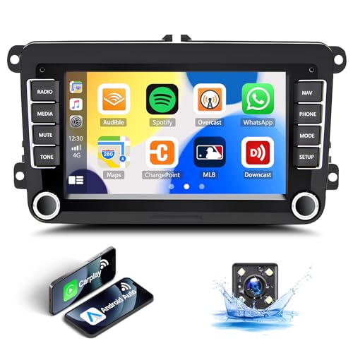 CAMECHO Android 2 Din Autoradio mit GPS Navi Carplay Android Auto Navigation für VW Golf 5 Plus 6 Passat B6 Polo für 7 Zoll Touchscreen Bluetooth Autoradio WiFi FM Radio inklusive einer Rückfahrkamera von CAMECHO