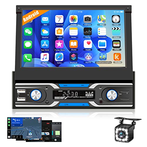 CAMECHO Android Autoradio 1 Din mit Navi,Autoradio mit 7 Zoll Automatisch Bildschirm/Bluetooth-Freisprecheinrichtung/WiFi/USB/DVR-Eingang/Lenkradbedienung/Mirror Link + Rückfahrkamera von CAMECHO