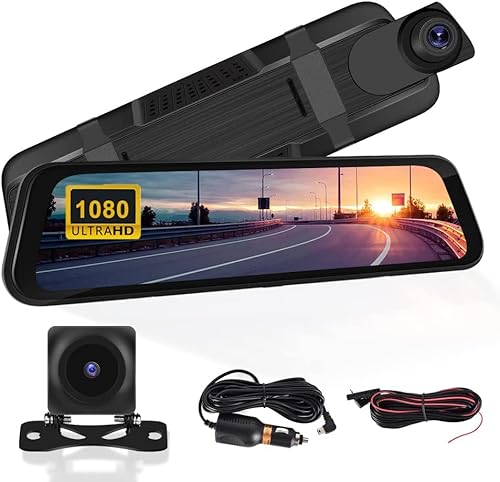 CAMECHO Autokamera 1080P Full HD Dashcam mit 9.66 Touchscreen, Front- und Rückspiegel, G-Sensor, Schleifenaufzeichnung, Parküberwachung, Nachtsicht, 32 GB SD-Karte von CAMECHO