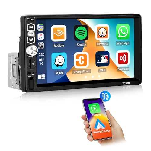 CAMECHO Autoradio 1 Din mit Carplay Android Auto Mirror Link(Android/IOS),7 Zoll HD-Touch-Bildschirm Unterstützt Lenkradsteuerung Bluetooth 5.1 Freisprecheinrichtung USB/AUX IN/SD+Mikrofon von CAMECHO