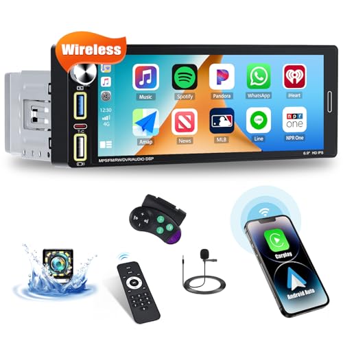 CAMECHO Autoradio 1Din mit Kabellosem CarPlay Android Auto, 6.9 Zoll IPS Carplay Auto Bildschirm mit Bluetooth FM/RDS Radio Mirror Link USB/AUX/EQ SWC Rückfahrkamera+MIC CAMECHO Autoradio 1Din mit Kabellosem CarPlay Android Auto, 6.9 Zoll IPS Carplay Auto Bildschirm mit Bluetooth FM/RDS Radio Mirror Link USB/AUX/EQ SWC Rückfahrkamera+MIC von CAMECHO