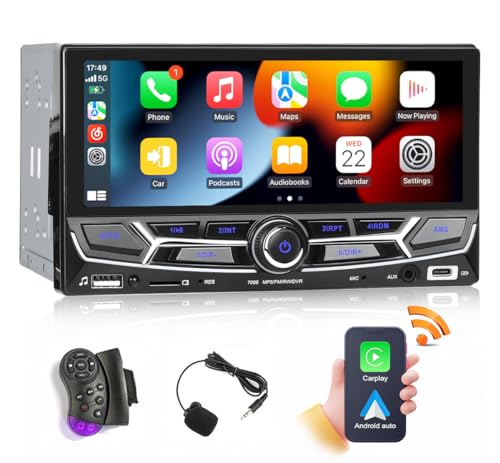 CAMECHO Autoradio Doppel Din mit Carplay Wireless Android Auto,6.86 Zoll Auto Radio Touch Display mit Bluetooth Freisprecheinrichtung FM Mirror Link SWC,Unterstützt AUX/FM/USB von CAMECHO
