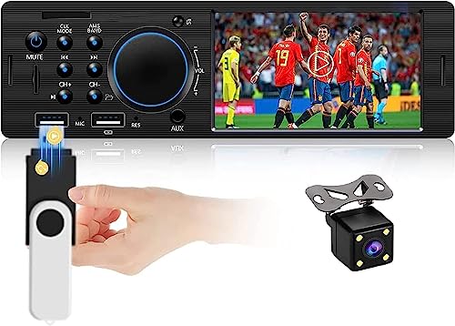 CAMECHO Bluetooth Autoradio 4 Zoll Touchscreen Single Din FM Radioempfänger Auto Radio mit Zwei USB AUX-In SD TF Kartenanschlüssen + Rückfahrkamera + Fernbedienung von CAMECHO