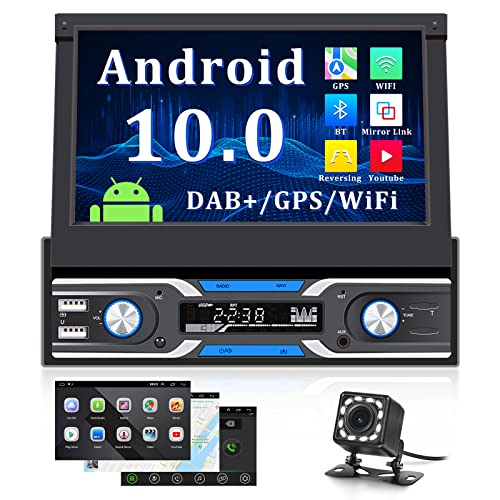 CAMECHO DAB Plus Android 10 Autoradio 1 Din Mit Navi,Autoradio mit Bildschirm 7 Zoll/Bluetooth Freisprecheinrichtung/WiFi/GPS/USB/DVR Input/Lenkradsteuerung/Spiegel-Link+Rückfahrkamera von CAMECHO