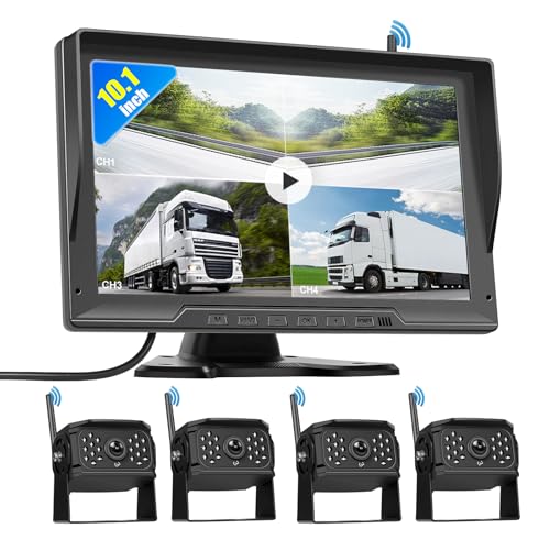 CAMECHO DVR Rückfahrkamera Set mit kabelloser digitaler Verbindung, 10 Zoll IPS Monitor + 4 Nachtsicht-Wasserdicht-Kameras, Loop-Aufnahme/4-geteilte Ansicht/Image-Flip, für LKW/Bus/Van/Landwirtschaft CAMECHO DVR Rückfahrkamera Set mit kabelloser digitaler Verbindung, 10 Zoll IPS Monitor + 4 Nachtsicht-Wasserdicht-Kameras, Loop-Aufnahme/4-geteilte Ansicht/Image-Flip, für LKW/Bus/Van/Landwirtschaft von CAMECHO