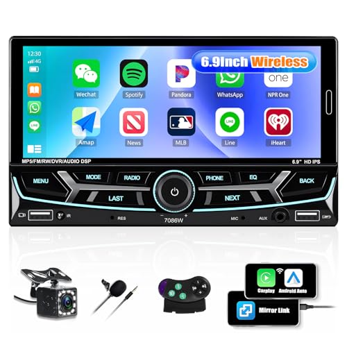 CAMECHO Doppel Din Radio mit Wireless Carplay Android Auto YouTube, 6.9 Zoll Touchscreen 2Din Autoradio Bluetooth 5.2 mit FM/AM/RDS Mirror Link Lenkradsteuerung +Rückfahrkamera, 2USB/AUX SWC CAMECHO Doppel Din Radio mit Wireless Carplay Android Auto YouTube, 6.9 Zoll Touchscreen 2Din Autoradio Bluetooth 5.2 mit FM/AM/RDS Mirror Link Lenkradsteuerung +Rückfahrkamera, 2USB/AUX SWC von CAMECHO