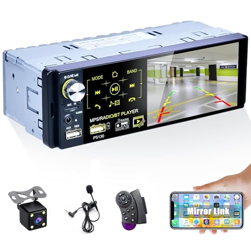 CAMECHO RDS Autoradio Bluetooth 1 Din Stereo 4.1 Zoll Kapazitiver Touchscreen FM/AM Radio empfänger Dual Port USB/AUX-in/TF-Karte + Rückfahrkamera/Externes Mikrofon/Lenkradsteuerung von CAMECHO