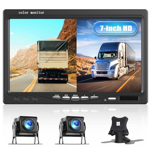 CAMECHO Rückfahrkamera, 7 Zoll HD 2-Wege Monitor und Parkkamera IP68K wasserdichte Auto-Rückfahrkamera, 1080P HD Nachtsicht 120°Weitwinkel mit BSD für Auto/LKW/Lieferwagen/Wohnwagen/Anhänger/Wohnmobil von CAMECHO