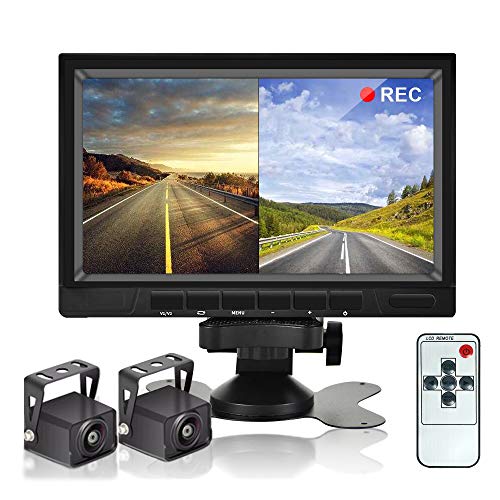 CAMECHO Rückfahrvideosystem mit Dual Rückfahrkamera,7 Zoll Monitor 2 Split-Bildschirm,Wasserdicht Nachtsicht HD Rückfahrkameras Auto für LKW/Wohnmobil/Trailer/PKW/KFZ 12V-36V von CAMECHO