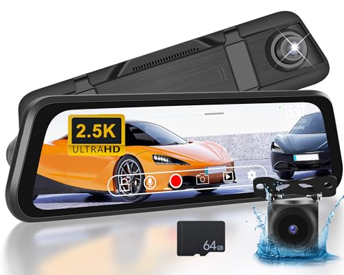 CAMECHO Spiegel Dashcam mit 2.5K Vorne +1080P Rückfahrkamera mit WDR Nachtsicht 150° Weitwinkel Rückfahrhilfe,9.66" IPS-Touchscreen Loop-Aufnahme Bewegungserkennung und G-Sensor von CAMECHO