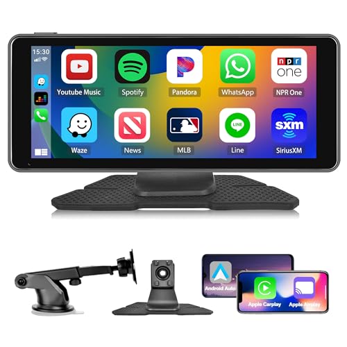 CAMECHO Wireless Apple Carplay&Android Auto Display,6.86 Zoll Tragbares Autoradio mit Bildschirm Touchscreen, Car Play Monitor Unterstützt Bluetooth/Siri/FM/Apple Airplay/AUX+Rückfahrkamera von CAMECHO
