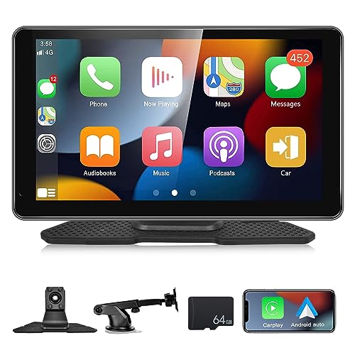 CAMECHO Wireless Apple Carplay&Android Auto Tragbares Autoradio mit Bildschirm, 7 Zoll HD IPS Tragbares Touchscreen Carplay Display, Car Play Monitor Unterstützt Bluetooth/Siri/FM/Apple Airplay/AUX von CAMECHO