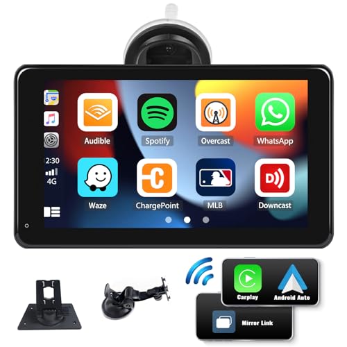 CAMECHO Wireless Carplay Android Auto Tragbarer Autoradio, 7 Zoll Bildschirm Apple Carplay Display mit Bluetooth Airplay Mirror Link Siri Google GPS FM AUX von CAMECHO